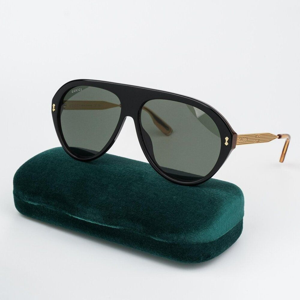 Gucci Men Sunglasses Black Gold Havana Grey Aviator GG1515S 001 BRAND NEW